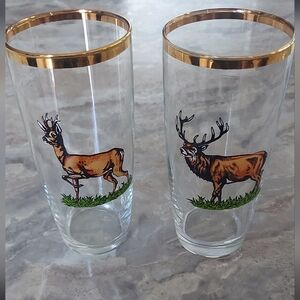 Gold Rimmed Deer Design Glass Tumblers